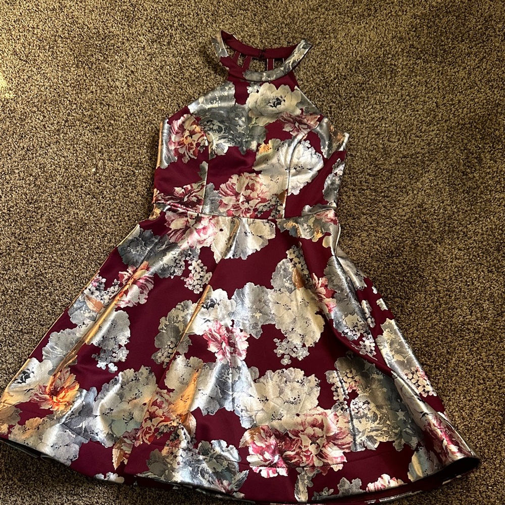 Sequin Hearts Burgundy Floral Juniors Dress